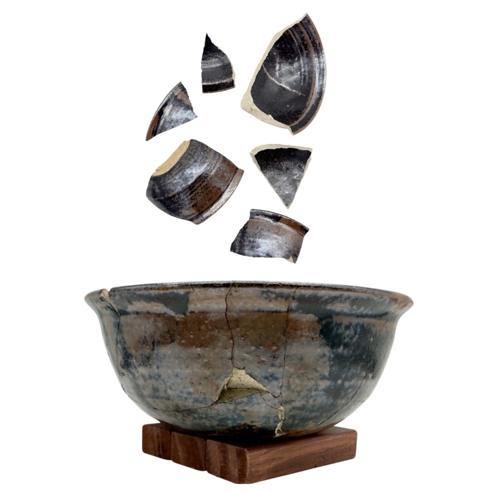 Kintsugi Bowl Drip Glazed Studio Pottery Gold Crack Art Personal Growth Gift